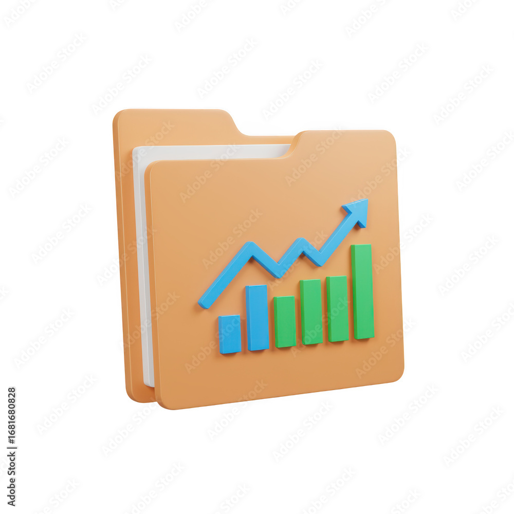 Poster 3d folder with upward trend financial graph isolated on transparent background