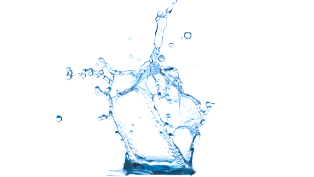 Dynamic blue water splash frozen in mid air with droplets isolated on transparent background