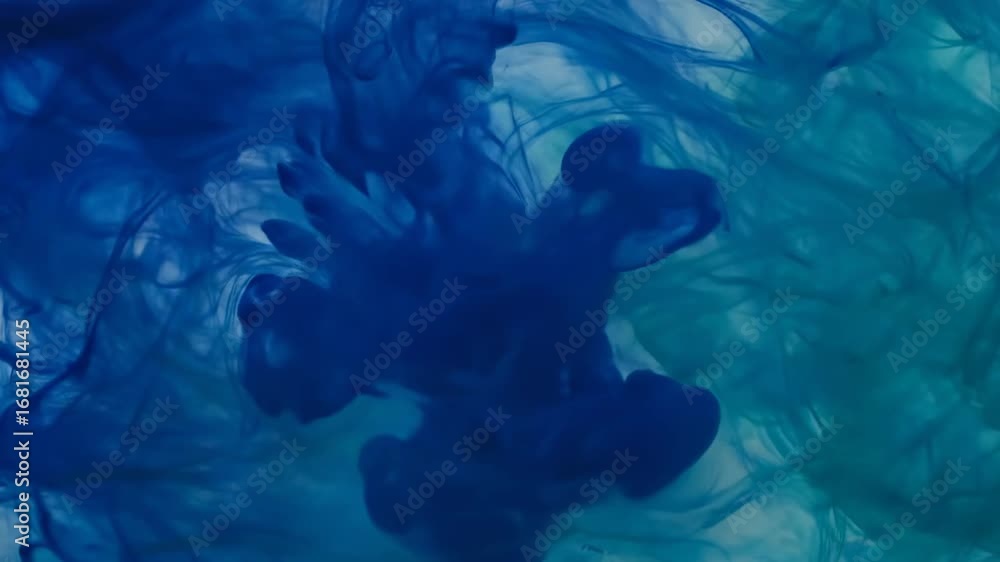 Poster swirling blue and teal ink abstract - dynamic abstract art of blue and teal ink swirling and mixing 