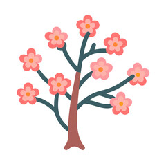 Vector art of a charming cherry blossom tree illustration with delicate pink flowers and slender branches, , perfect for springthemed designs