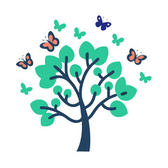 Illustration of a tree surrounded by butterflies, perfect for naturethemed designs and springinspired projects