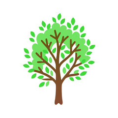 Obraz premium Vector art of cartoon tree with green leaves and brown branches, symbolizing nature, growth, and environmental awareness