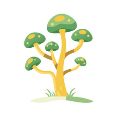 Vector art of colorful cartoon mushroom tree illustration, ideal for childrens books and naturethemed designs with a playful touch