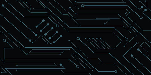 Abstract futuristic circuit board design with complex connections and data pathways black
 background