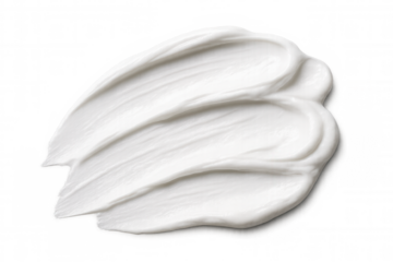 Creamy white cosmetic texture is creating smooth strokes on a transparent background, perfect for beauty and skincare projects