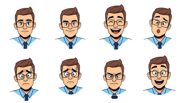 Office Man Multiple Mood Expressions Working 8 Hours Business Professional