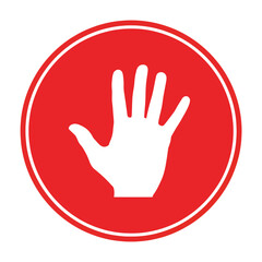 Obraz premium Red circle stop symbol with black open hand gesture indicating prohibition and warning