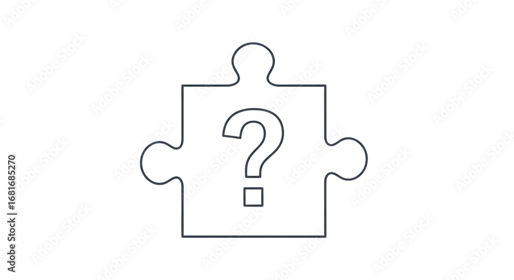 Poster a simple puzzle piece with a question mark inside, isolated on transparent background, representing 