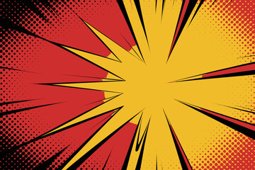 Fototapeta premium Dynamic Comic Book Style Background with Bursting Yellow and Red Colors and Halftone Dots for Action Scenes and Graphic Novels