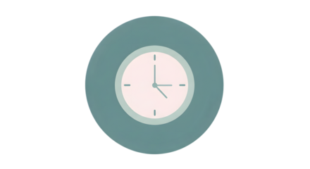 Illustration of a clock with hands indicating the time, set against a circular backdrop, isolated on transparent background
