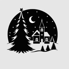 Christmas night rural landscape in the forest , natal 3.eps