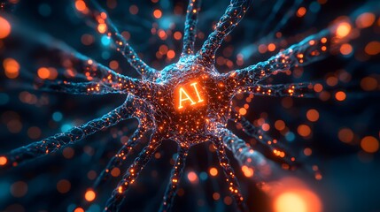 AI-Powered Neural Network: A visually captivating representation of a neural network, enhanced with glowing neon accents, showcasing the intricate pathways and connections of artificial intelligence.