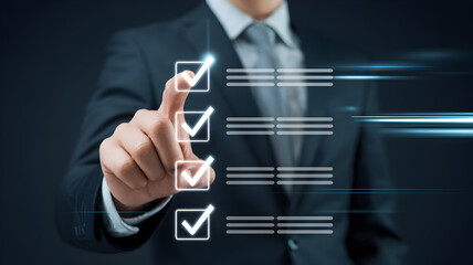 Businessman Touching Virtual Checklist With Check Marks Representing Task Management Productivity Planning And Success