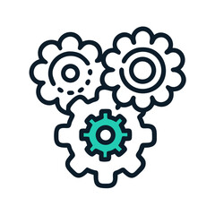 Vector art of three gears interlocked, representing a mechanism, , symbolizing engineering, industry, and technological processes