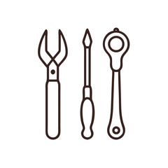Illustration of a wrench, screwdriver, and ratchet, representing repair, maintenance, and construction tasks