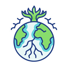 Illustration of a tree growing on the earth globe, symbolizing ecology, environment, and sustainable growth