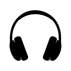 A black silhouette of over the ear headphones, isolated on white background.