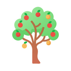 Illustration of a fruit tree with apples and oranges, , representing nature, harvest, and healthy eating