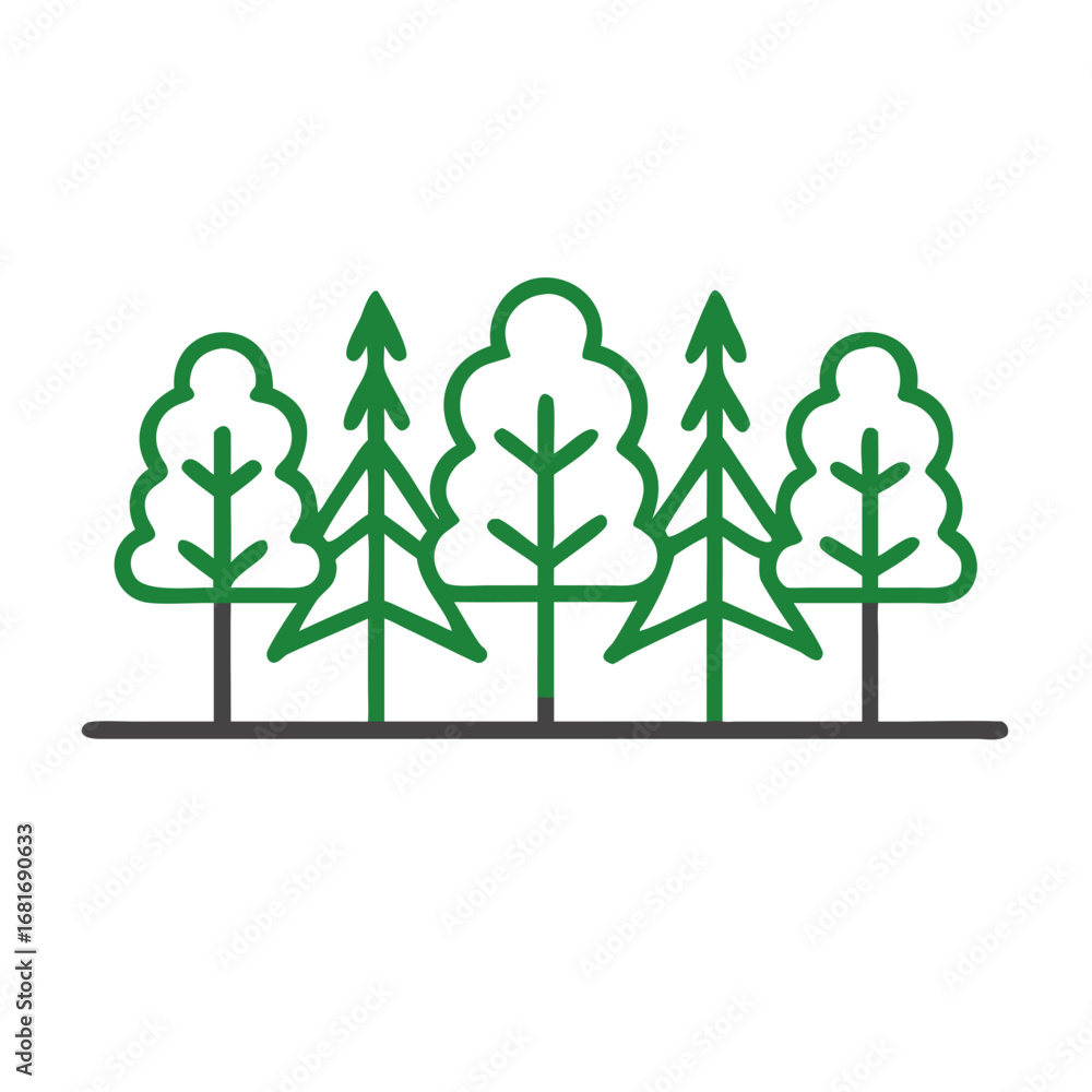 Poster illustration of a row of trees with a simple line art style