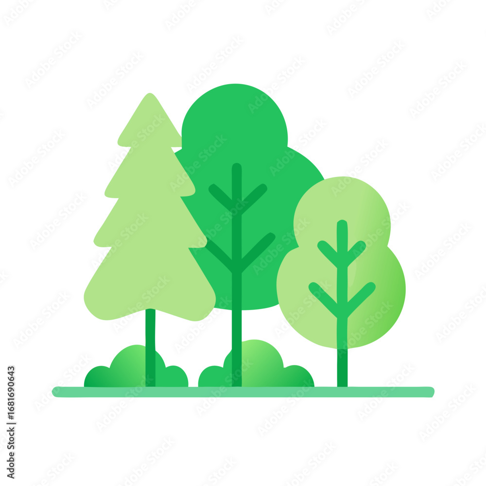 Poster illustration of a group of trees with different shapes and sizes