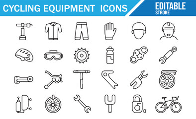 Vector Icons for Cycling Gear, Helmets, and Maintenance Tools