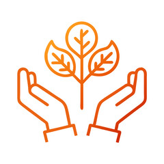 Illustration of hands holding a plant, representing care, growth, and environmental responsibility with a simple and modern design