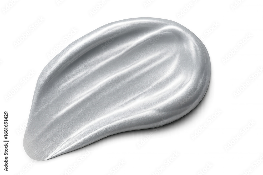 Poster metallic silver paint creating a smooth brush stroke in a creamy texture on a transparent background