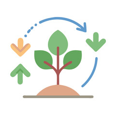 Vector art of plant growth cycle with arrows, symbolizing sustainability, environmental awareness, and renewable resources