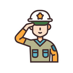 Vector art of cartoon illustration of a soldier saluting, representing military service, patriotism, and dedication to duty
