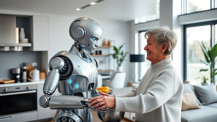 A diverse collection of modern technology and futuristic concepts, including a self-driving car, a friendly robot in a classroom, fantasy floating islands, a data flowchart, a satellite in space, and 