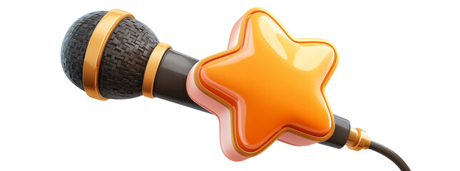  a microphone with an orange star behind it, in the style of clipart on a transparent background. 