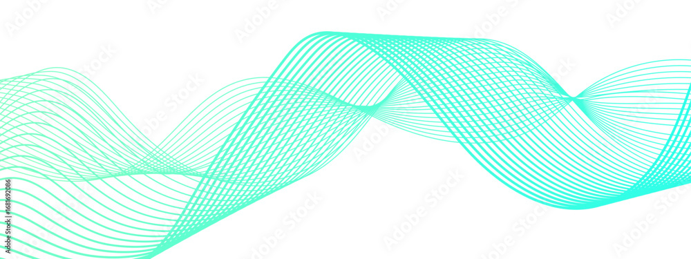 Poster abstract modern background with flowing wave lines in gradient shades of green and aqua. smooth, cur
