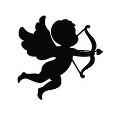 Fototapeta premium Silhouette of Cupid aiming arrow for Valentine's Day, love and romance theme