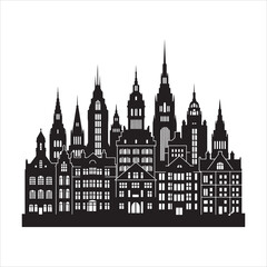 Fototapeta premium Historic European City Skyline Silhouette with Detailed Architecture and Gothic Towers