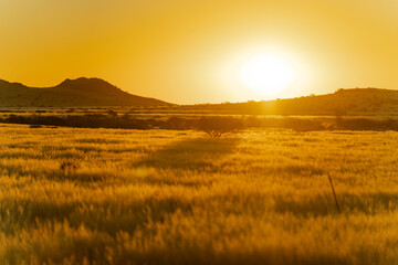 Beautiful Namibian Mountains Glowing in Golden Hour Sunset © Taskina