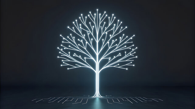 Glowing abstract tree of light and technology