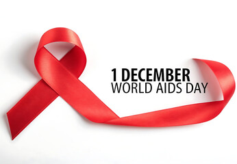 Red ribbon symbolizing world aids day awareness and support isolated on white background