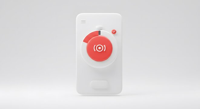 Modern Mobile Phone Interface Concept with Red Circular UI Element and Progress Indicator 3D Render