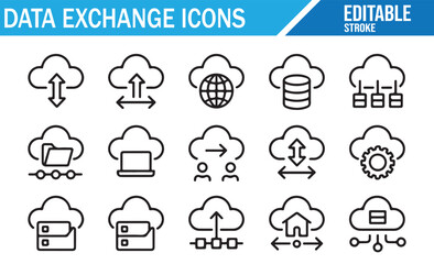 Cloud Technology and File Sharing Icons for Data Exchange Platforms