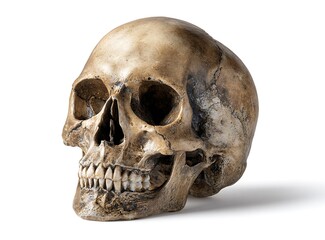Obraz premium Detailed human skull isolated on a clean surface with realistic texture and shadow