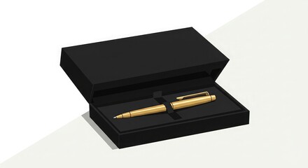 A luxurious gold pen displayed inside an open black presentation box, showcasing elegance.