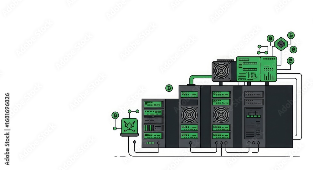 Aufkleber a vector illustration of a server farm with interconnected racks and network components on a white b