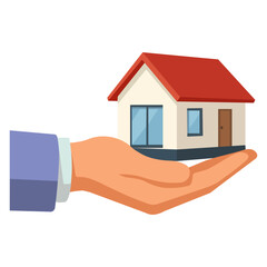Hand holding a small house symbolizing real estate investment and protection of home ownership