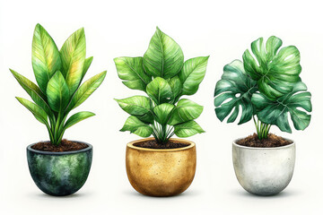 Obraz premium Decorative Botanical Banner with Popular Indoor Houseplants Displayed