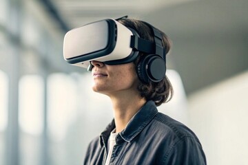 Man in VR Headset Enjoys Virtual Reality Experience and Explores Digital World