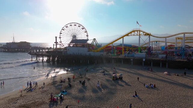 Santa Monica Pier Ferris Wheel and Beach Aerial View August 10, 2025