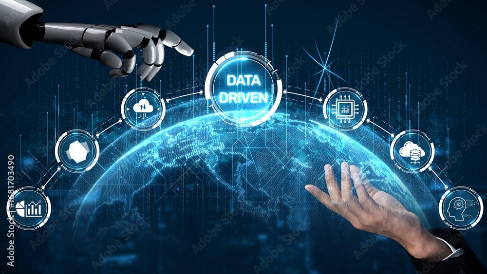 Aufkleber data-driven decision-making empowers business through analytics, datum collection, and ai systems. d