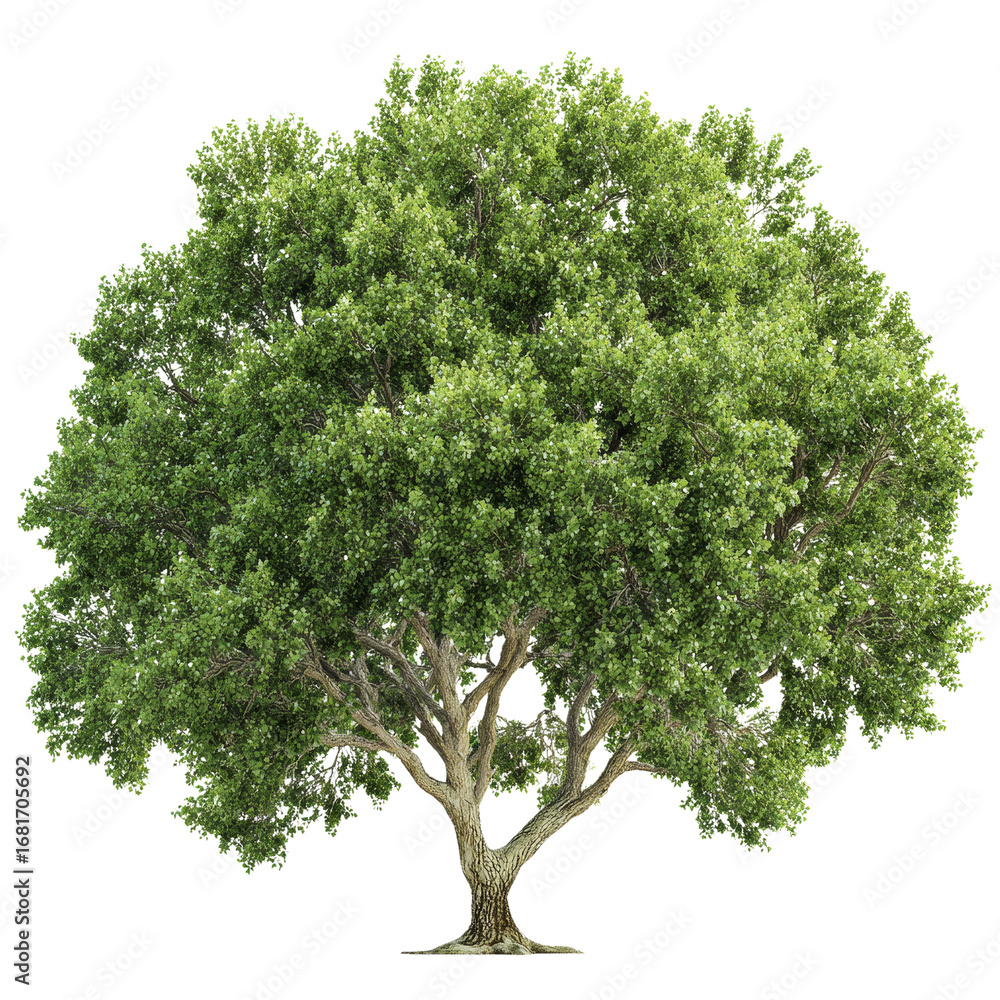 Aufkleber Isolated verdant tree with dense foliage against an empty space transparent rendering, a botanical