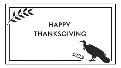 Vector art of happy thanksgiving text with a turkey silhouette and decorative leaves