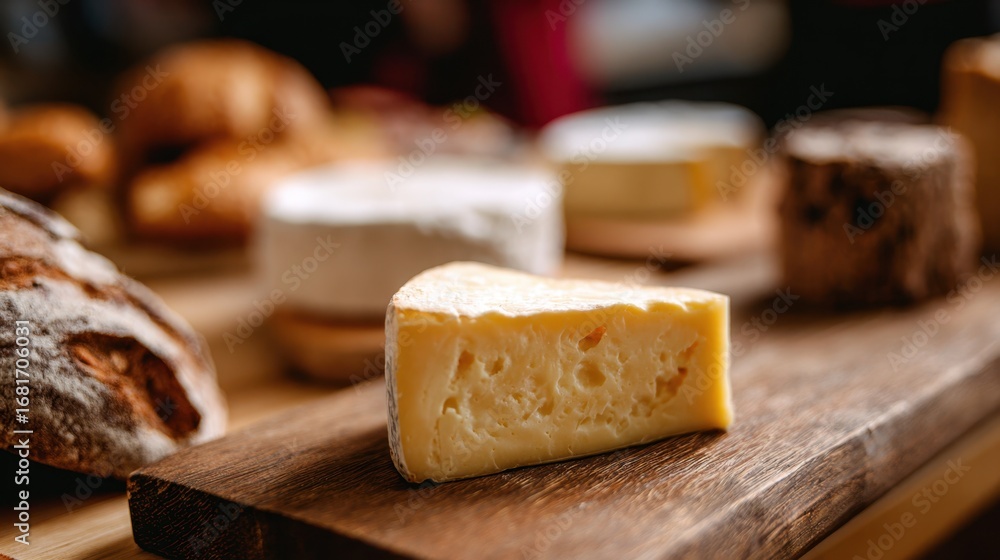 Poster medium shot of a stylish cheese and baked goods platter set for a casual gathering center cheese wed